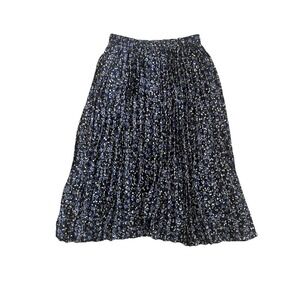 J. Crew Size XS Black Floral Pleated Midi Skirt Flowy BOHO Teacher Career